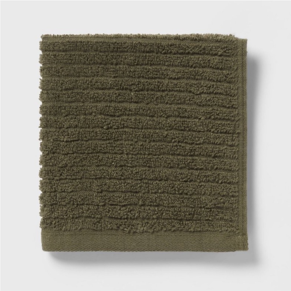 THRESHOLD NWT 4pk quick dry ribbed hand and wash towel set -dark olive green